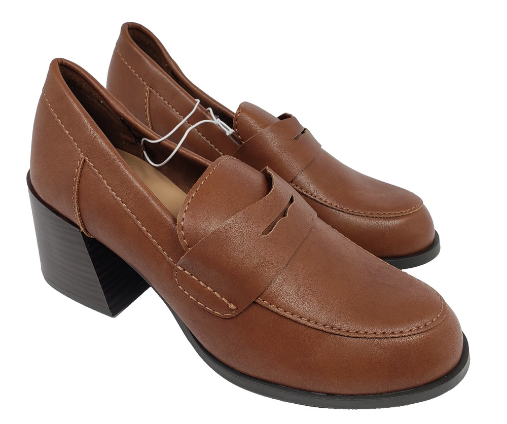 Old Navy Womens Size 7 Bourbon Brown Slip On 2.75" Heeled Penny Loafer Shoes